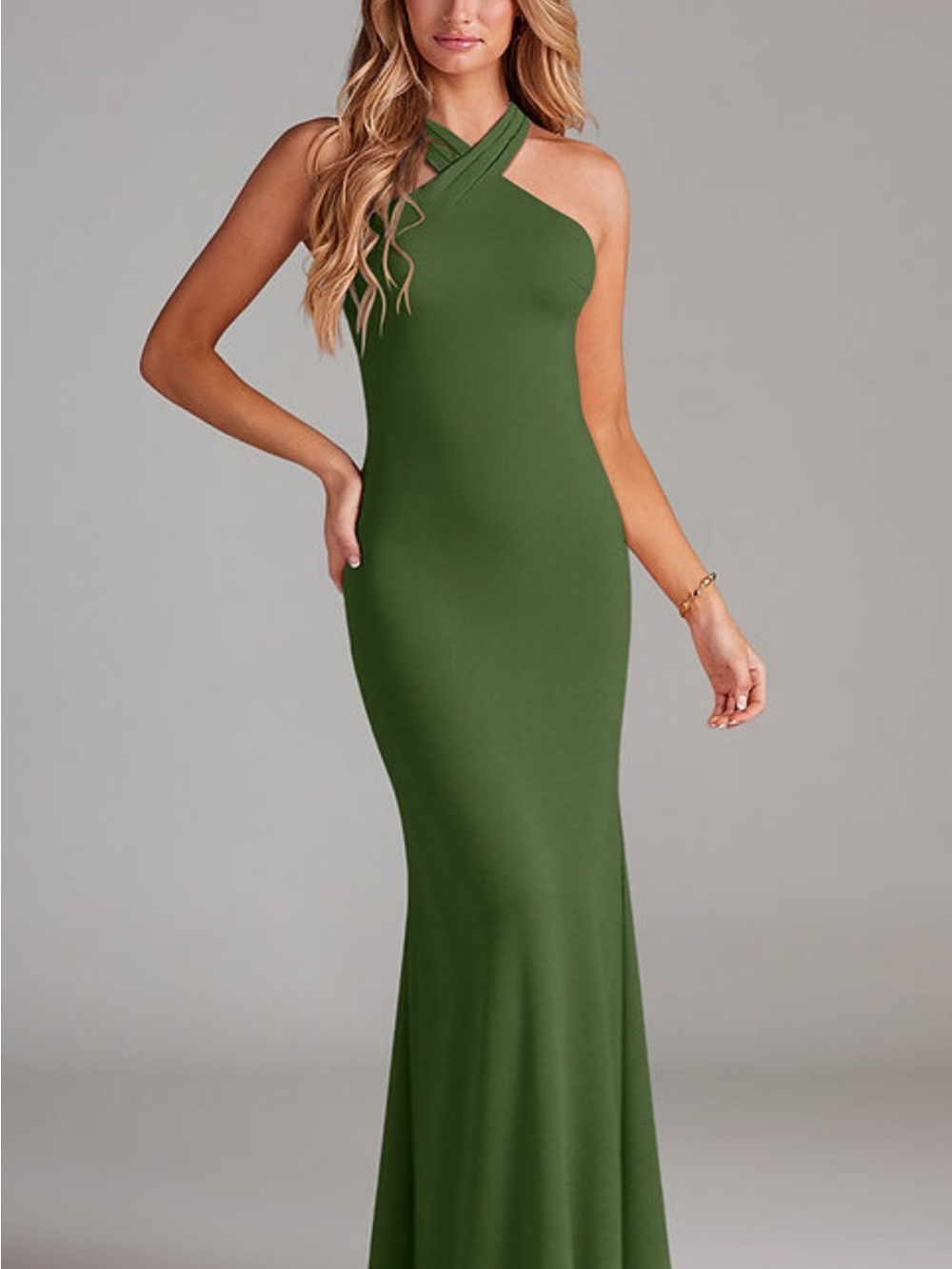 Azazie Olive Green Mermaid Chiffon Dress